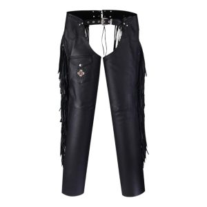 Modern Black Assless Leather Chaps Beads and Fringe
