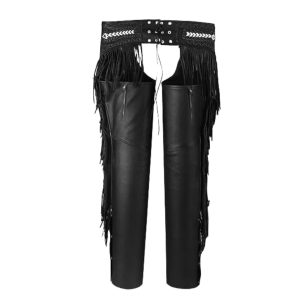 Modern Black Assless Leather Chaps Beads and Fringe
