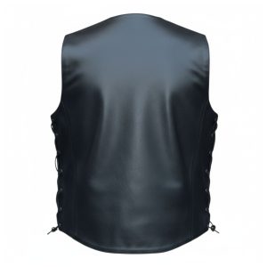 Multi Pocket Black Leather Vest for Riders
