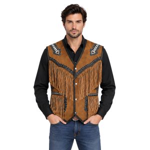 Native Fringe Western Vest With Patchwork Design