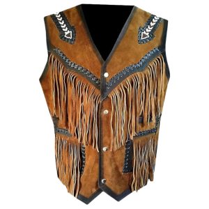 Native Fringe Western Vest With Patchwork Design