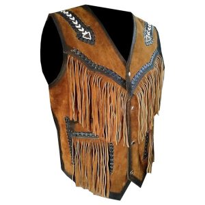 Native Fringe Western Vest With Patchwork Design