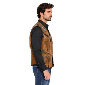 Western Leather Vest with Fringe and Patchwork Details
