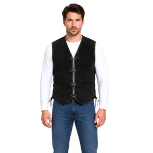 Premium Black Suede Western Vest With Side Laces