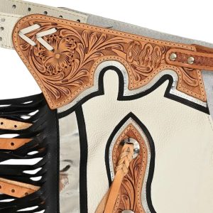 Premium Hand tooled White Rodeo Chaps