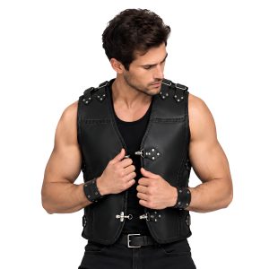Black Leather Western Vest with Protective Design