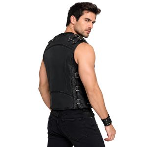 Rugged Black Leather Western Vest for Riding