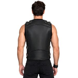 Black Leather Western Protective Vest for Riders
