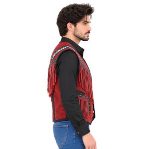 Red Western Leather Cowboy Vest with Classic Details