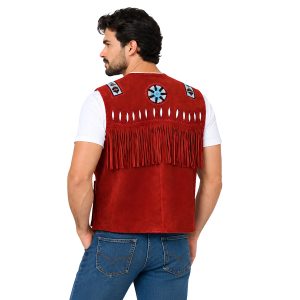 Classic Red Cowboy Vest with Decorative Fringe