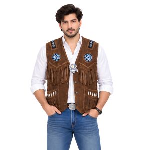 Spirit Warrior Vest With Tribal Beading & Fringe