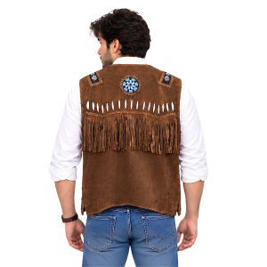 Spirit Warrior Cowboy Vest with Beading and Fringe Accents