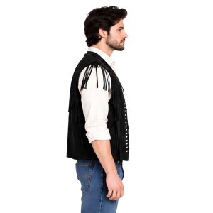 Men's Suede Leather Vest with Decorative Beaded Fringe