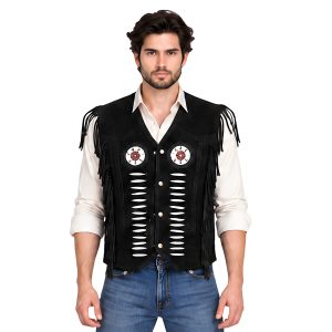 Suede Leather Western Vest With Beaded Fringe
