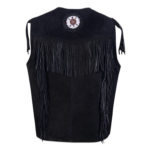 Suede Leather Western Vest With Beaded Fringe