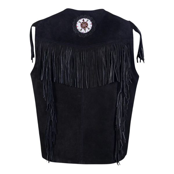 Suede Leather Western Vest With Beaded Fringe