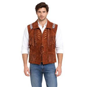Suede Western Vest With Fringe & Beaded Accents