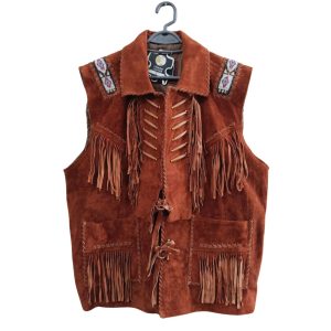 Suede Western Vest With Fringe & Beaded Accents