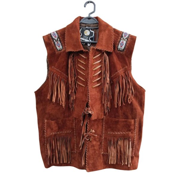 Suede Western Vest With Fringe & Beaded Accents