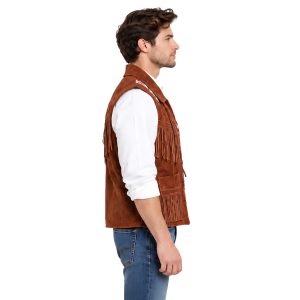 Men’s Western Suede Vest with Fringe and Beaded Accents