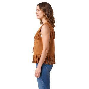 Classic Rodeo Cowboy Vest with Suede Fringe Detailing