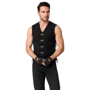 Classic Black Cowboy Vest with Side Lace Details