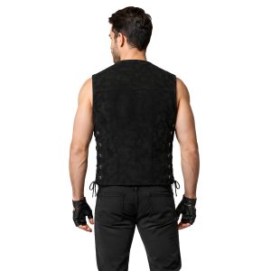 Black Suede Leather Cowboy Vest