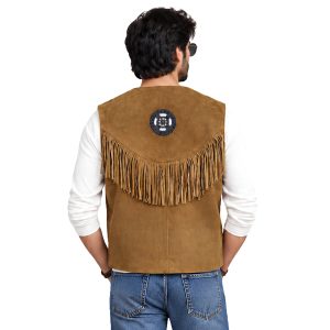 Classic Western Leather Vest with Beaded Tassels and Fringe