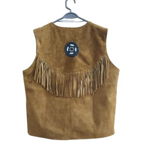 Western Suede Leather Vest With Beaded Tassels 