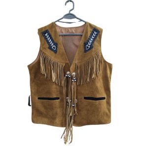 Western Suede Leather Vest With Beaded Tassels 