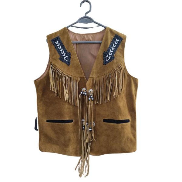Western Suede Leather Vest With Beaded Tassels 
