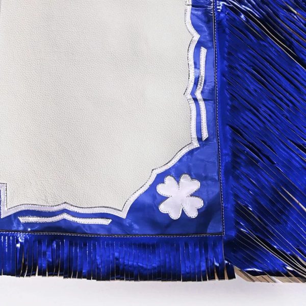 White & Blue Rodeo Chaps Metallic Fringe Western Gear