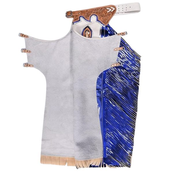 White & Blue Rodeo Chaps – Metallic Fringe Westerns Gear