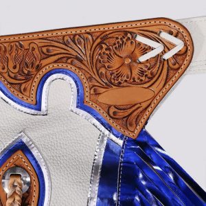 White & Blue Rodeo Chaps Metallic Fringe Western Gear