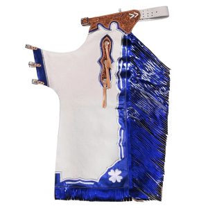 White & Blue Rodeo Chaps Metallic Fringe Western Gear