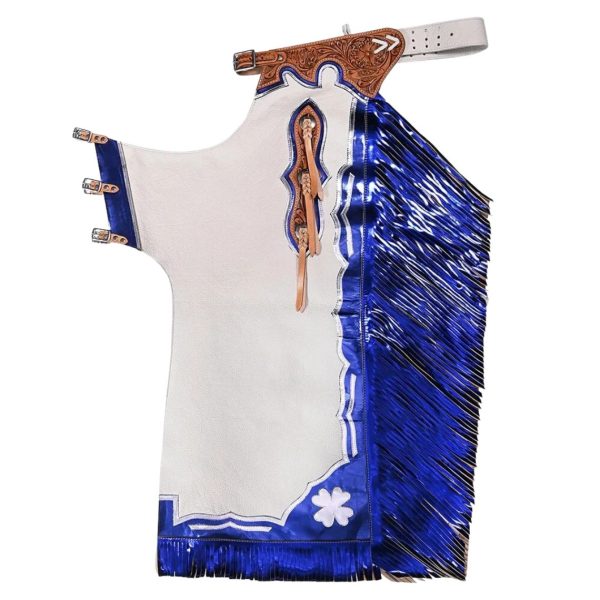 White & Blue Rodeo Chaps Metallic Fringe Western Gear