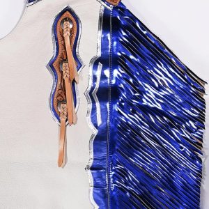 White & Blue Rodeo Chaps Metallic Fringe Western Gear