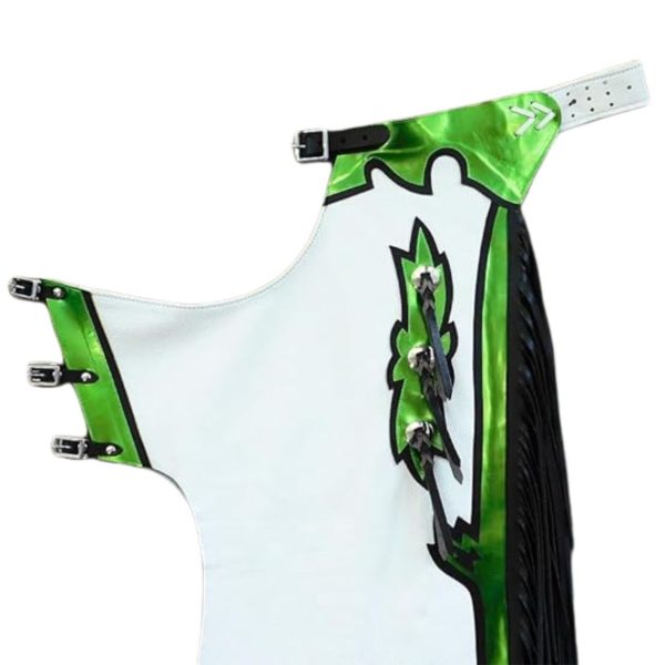 White Bull Riding Chaps Mens Green And Black Fringe