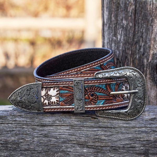 Bohemian Westerns Belt with Intricate Floral Carving