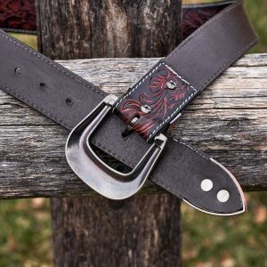 Rustic Red and Black Toled Leather Belt With Buckle