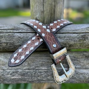 Brown Belt with White Diamond Weavings