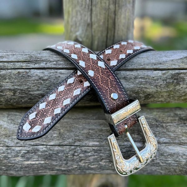Brown Belt with White Diamond Weavings