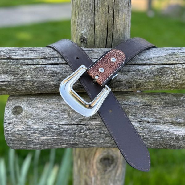 Western Toole Brown Belt With Silver Buckle