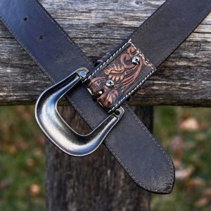 White Flower Hand Tooled Leather Western Belts