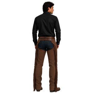 Western suede riding chaps with long side fringe