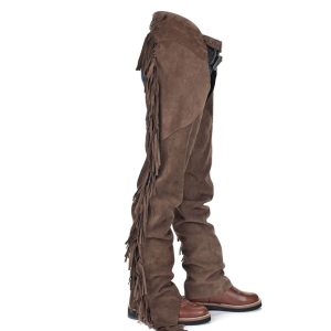 Authentic Western Suede Leather Chaps with Side Fringe