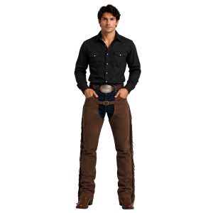 Authentic Western Suede Leather Chaps with Side Fringes