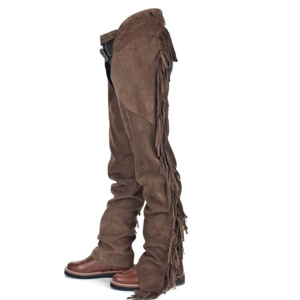 Western Suede Leather Chaps with Side Fringes