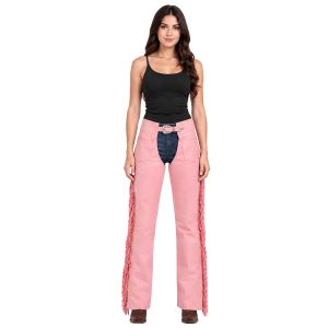 Women’s Pink Leather Chaps With Fringe
