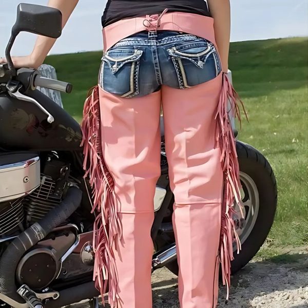 Women's Pink Leather Chaps With Fringe 